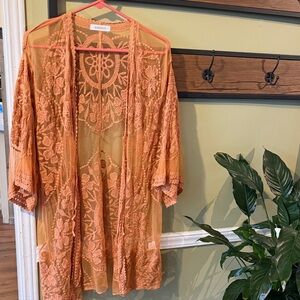 Boho Chic Women's Orange Lace Swim Coverup